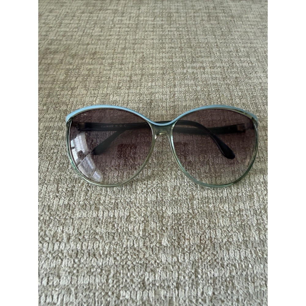Vintage RARE Roc Teal‎ Round Green Gradient Lens Sunglasses Frames Taiwan